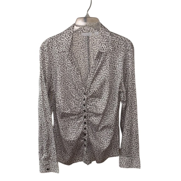 New York & Company Tops - New York & Company Gray & White Animal Print Button Down Shirt